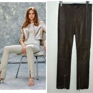 Susan Bender Stretch Leather Zipper Pants in Chocolate Nubuck Leather Small
